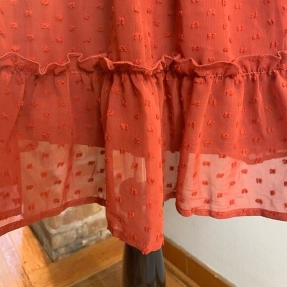 Swiss Dot Ruffle Rust Boho Chiffon TuTu Mini Skirt - Picture 5 of 9